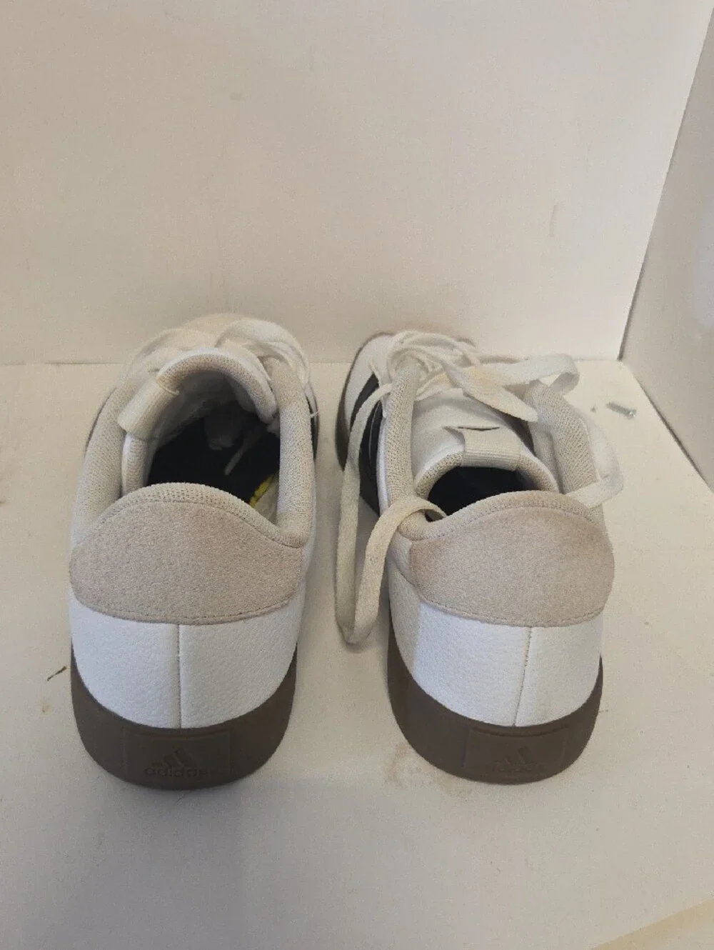 adidas White Sneakers with Black Stripes and Brown Sole Size 8.5